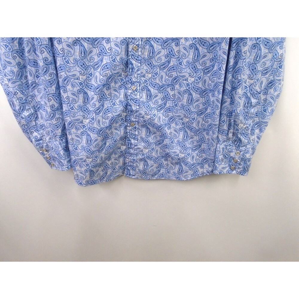 Wrangler Wrancher Western Shirt Men's XL Blue Paisley AOP Pearl Snap Long Sleeve - Picture 4 of 9